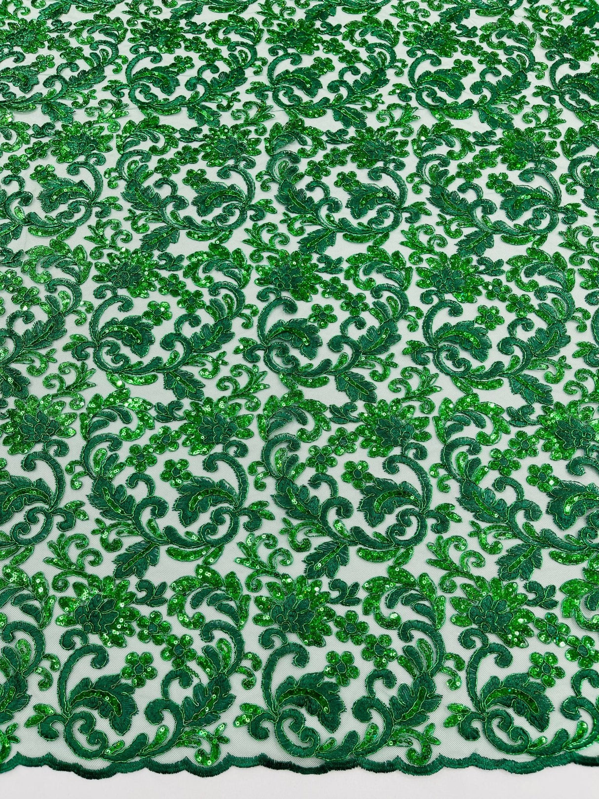 Metallic Corded Lace Design Embroidered Lace Fabric - Metallic Floral Sequins, 54" Width (1 Yard)
