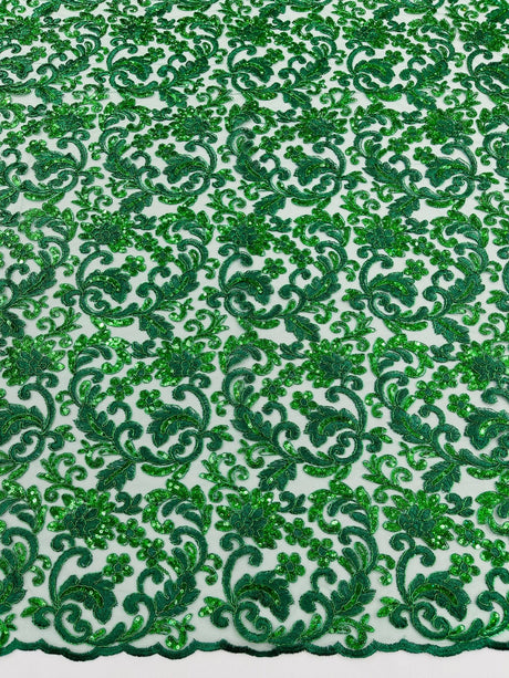 Metallic Corded Lace Design Embroidered Lace Fabric - Metallic Floral Sequins, 54" Width (1 Yard)