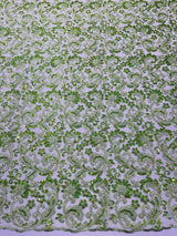 Metallic Corded Lace Design Embroidered Lace Fabric - Metallic Floral Sequins, 54" Width (1 Yard)