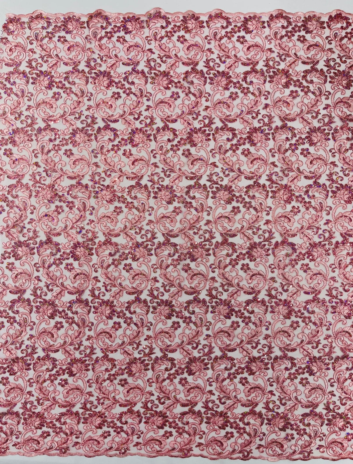 Metallic Corded Lace Design Embroidered Lace Fabric - Metallic Floral Sequins, 54" Width (1 Yard)