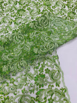 Metallic Corded Lace Design Embroidered Lace Fabric - Metallic Floral Sequins, 54" Width (1 Yard)
