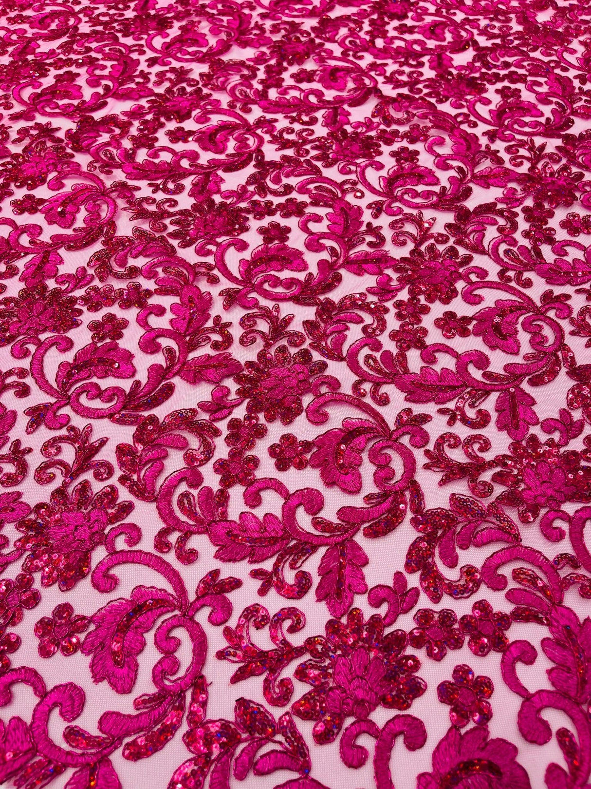 Metallic Corded Lace Design Embroidered Lace Fabric - Metallic Floral Sequins, 54" Width (1 Yard)