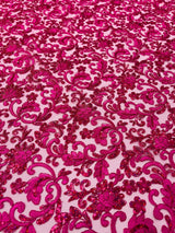 Metallic Corded Lace Design Embroidered Lace Fabric - Metallic Floral Sequins, 54" Width (1 Yard)