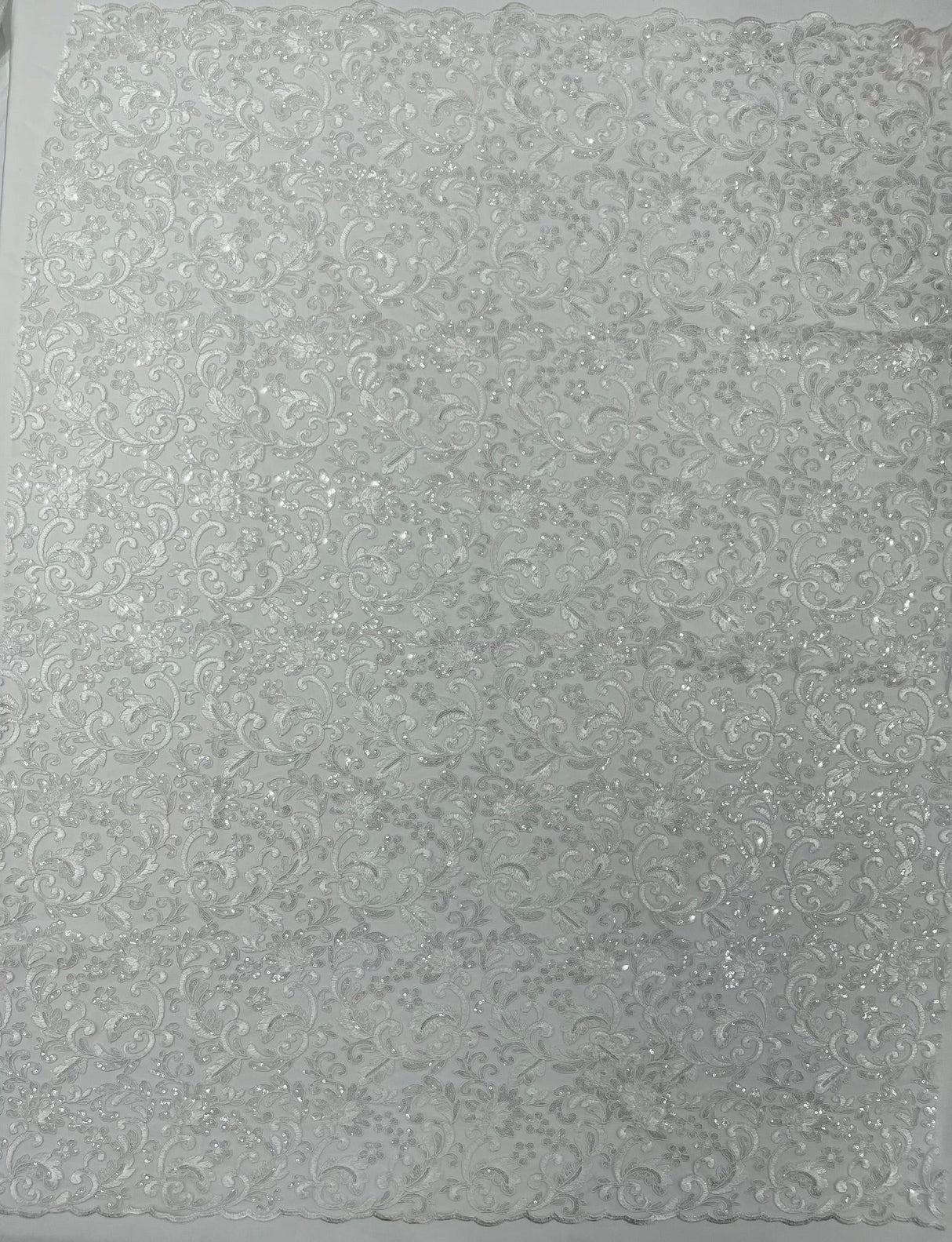 Metallic Corded Lace Design Embroidered Lace Fabric - Metallic Floral Sequins, 54" Width (1 Yard)