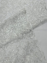 Metallic Corded Lace Design Embroidered Lace Fabric - Metallic Floral Sequins, 54" Width (1 Yard)
