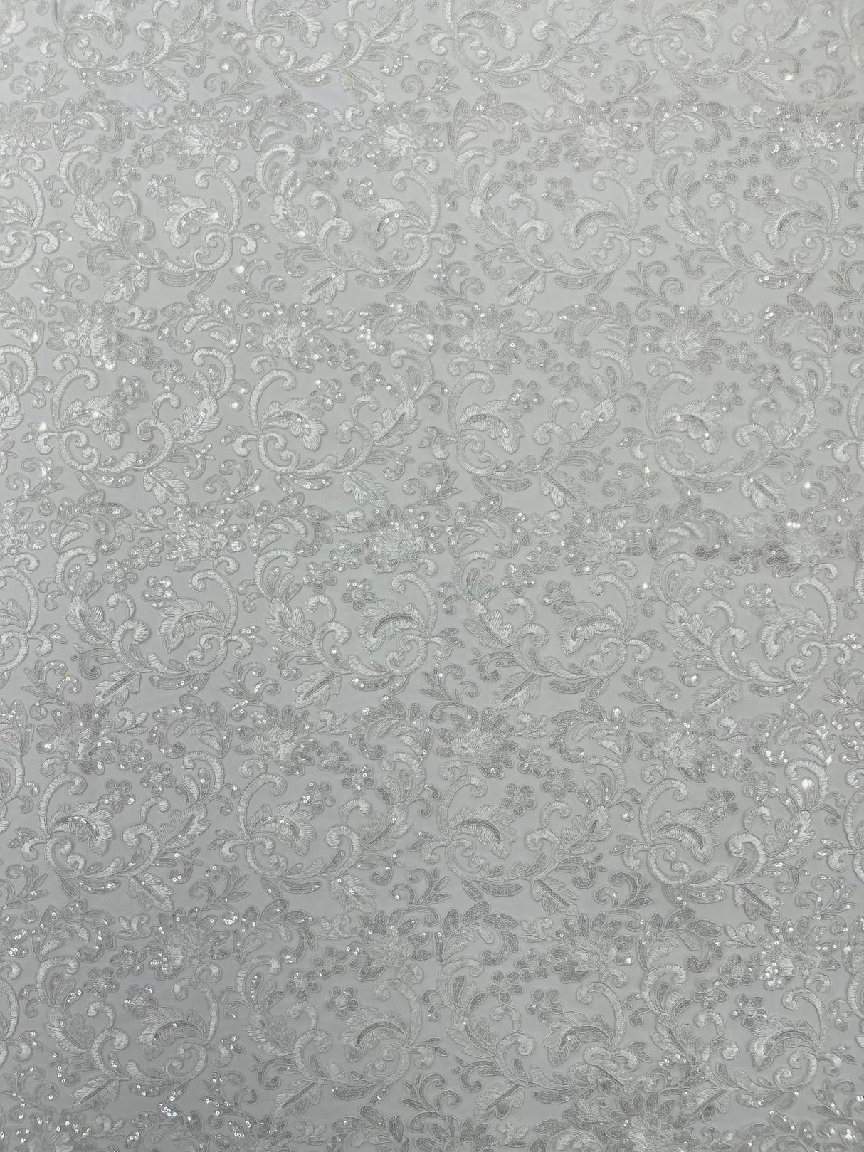 Metallic Corded Lace Design Embroidered Lace Fabric - Metallic Floral Sequins, 54" Width (1 Yard)
