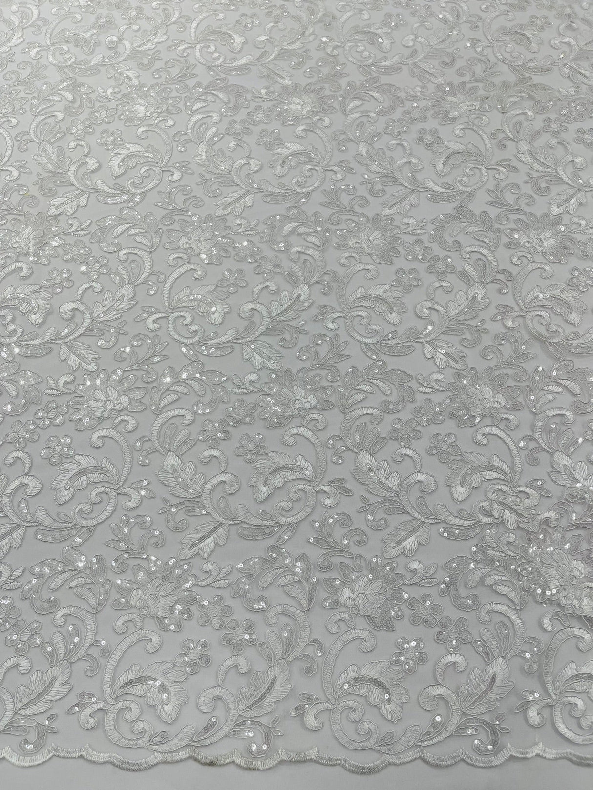 Metallic Corded Lace Design Embroidered Lace Fabric - Metallic Floral Sequins, 54" Width (1 Yard)