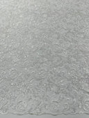 Metallic Corded Lace Design Embroidered Lace Fabric - Metallic Floral Sequins, 54" Width (1 Yard)