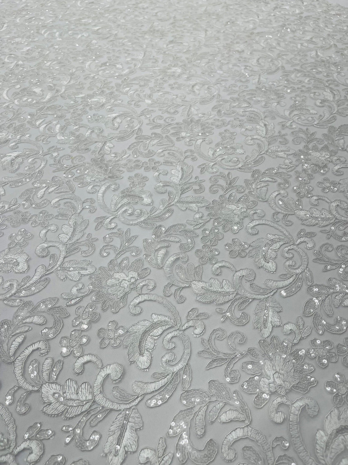 Metallic Corded Lace Design Embroidered Lace Fabric - Metallic Floral Sequins, 54" Width (1 Yard)