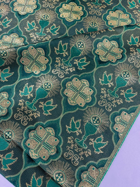 Metallic Cross Challis Jacquard Fabric - Green/Gold, Purple/Gold, Red/Gold, 58" Width (1 Yard)