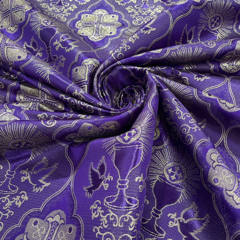 Metallic Cross Challis Jacquard Fabric - Green/Gold, Purple/Gold, Red/Gold, 58" Width (1 Yard)
