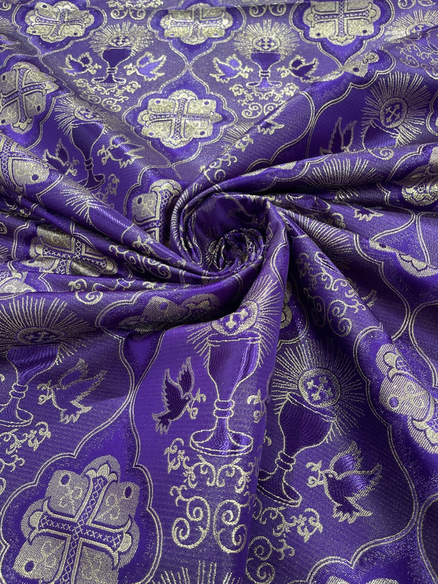 Metallic Cross Challis Jacquard Fabric - Green/Gold, Purple/Gold, Red/Gold, 58" Width (1 Yard)