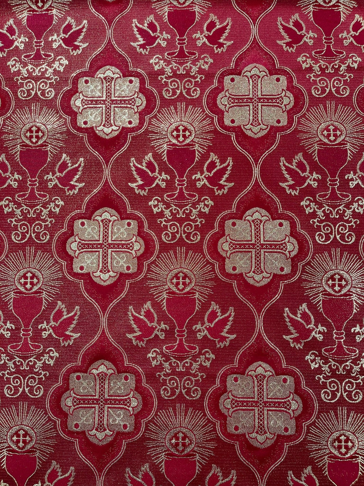 Metallic Cross Challis Jacquard Fabric - Green/Gold, Purple/Gold, Red/Gold, 58" Width (1 Yard)