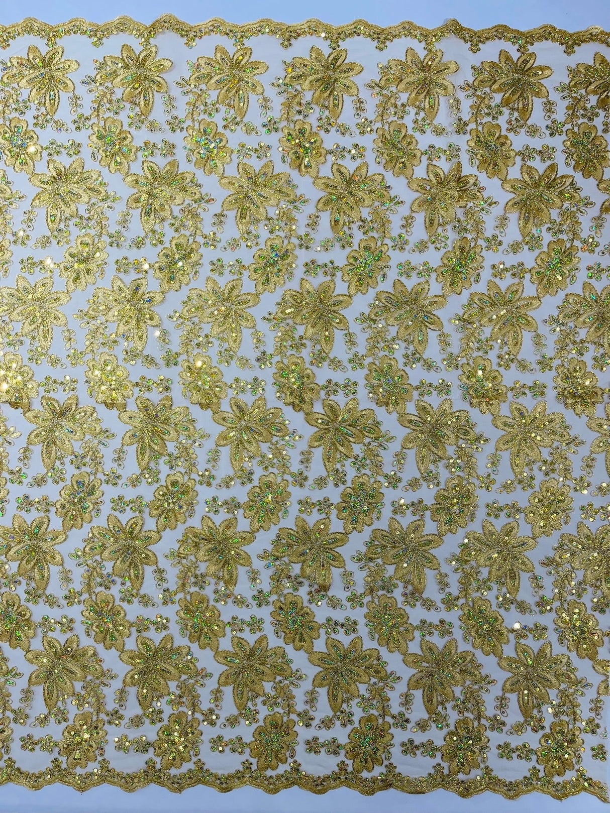 Metallic Floral Lace Design Embroidered Polyester Fabric - Floral Lace, 54" Width (1 Yard)