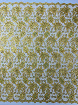 Metallic Floral Lace Design Embroidered Polyester Fabric - Floral Lace, 54" Width (1 Yard)