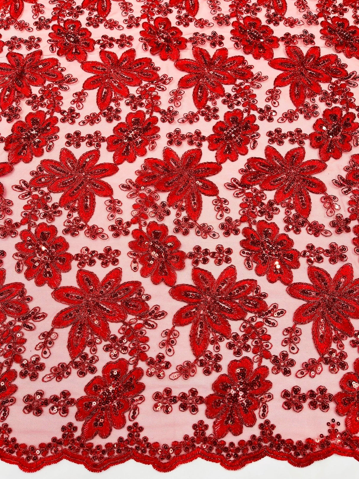 Metallic Floral Lace Design Embroidered Polyester Fabric - Floral Lace, 54" Width (1 Yard)