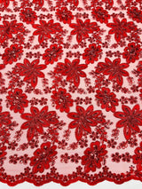 Metallic Floral Lace Design Embroidered Polyester Fabric - Floral Lace, 54" Width (1 Yard)