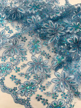 Metallic Floral Lace Design Embroidered Polyester Fabric - Floral Lace, 54" Width (1 Yard)