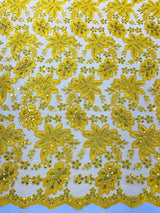Metallic Floral Lace Design Embroidered Polyester Fabric - Floral Lace, 54" Width (1 Yard)