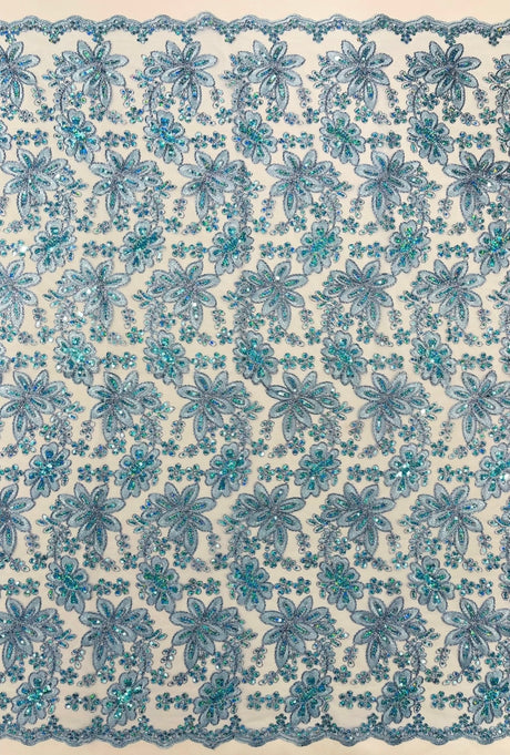 Metallic Floral Lace Design Embroidered Polyester Fabric - Floral Lace, 54" Width (1 Yard)