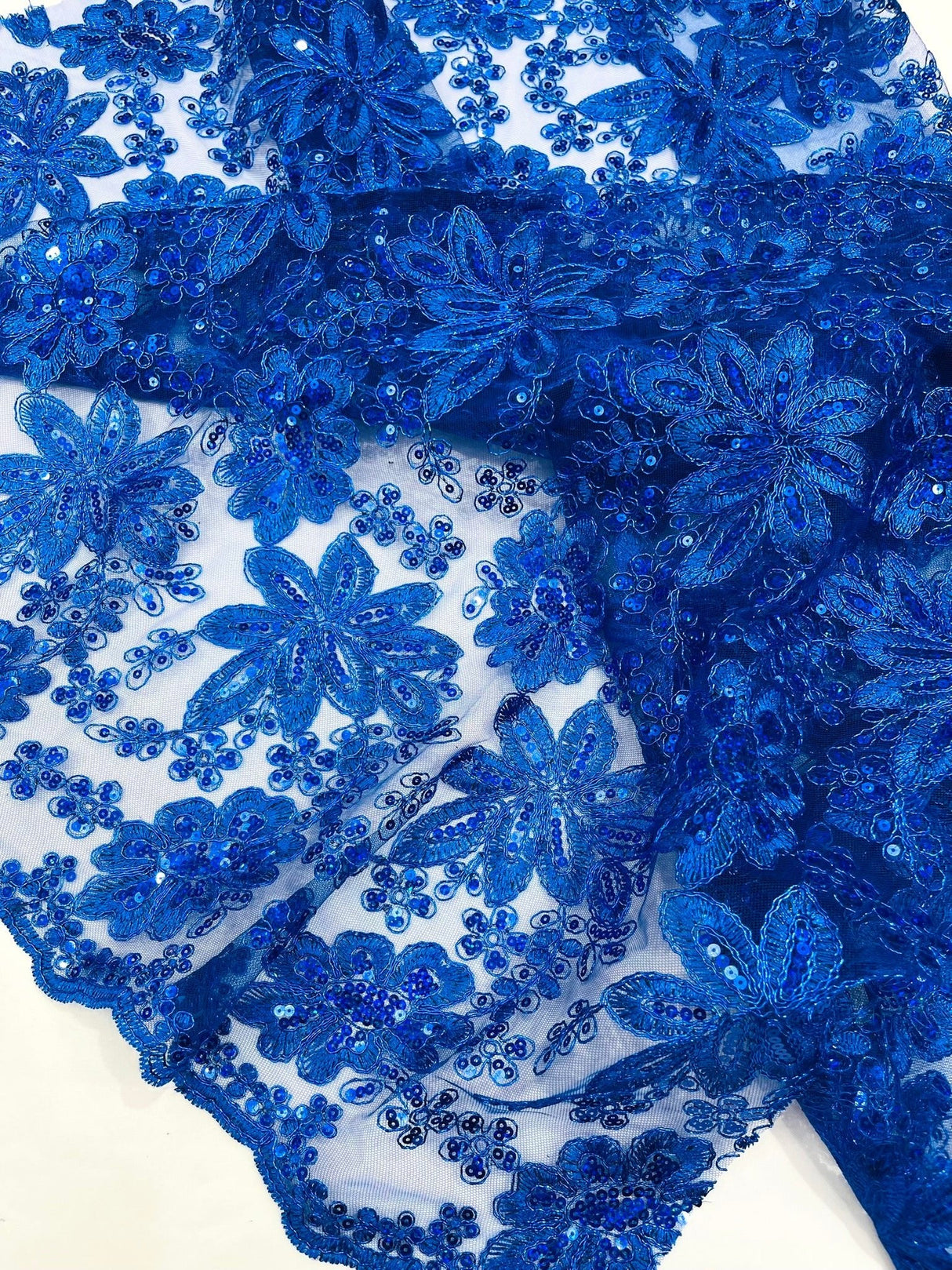 Metallic Floral Lace Design Embroidered Polyester Fabric - Floral Lace, 54" Width (1 Yard)