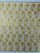 Metallic Floral Lace Design Embroidered Polyester Fabric - Floral Lace, 54" Width (1 Yard)