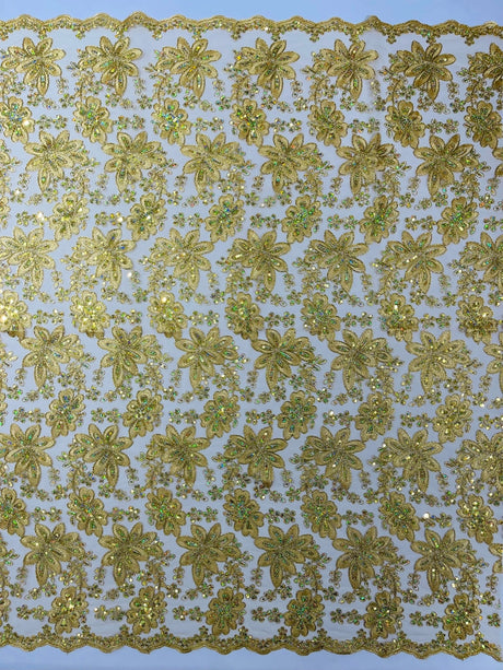 Metallic Floral Lace Design Embroidered Polyester Fabric - Floral Lace, 54" Width (1 Yard)