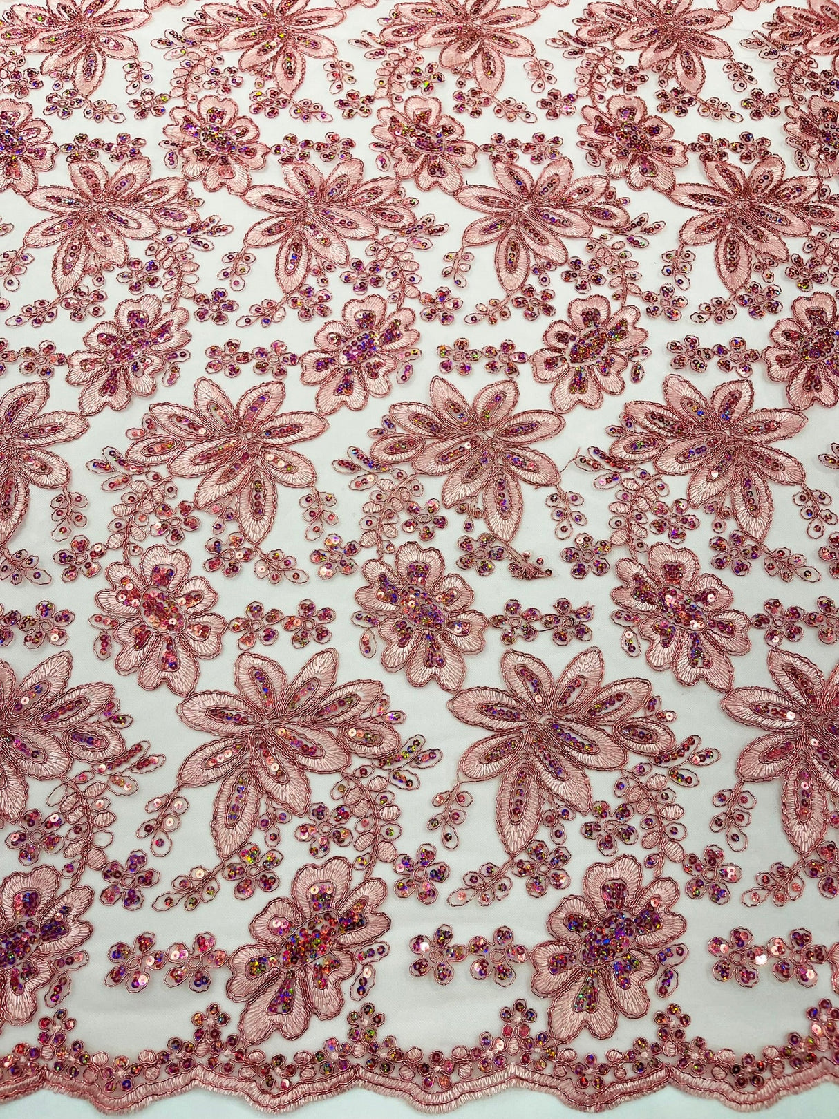Metallic Floral Lace Design Embroidered Polyester Fabric - Floral Lace, 54" Width (1 Yard)