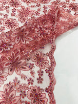 Metallic Floral Lace Design Embroidered Polyester Fabric - Floral Lace, 54" Width (1 Yard)