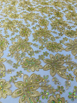 Metallic Floral Lace Design Embroidered Polyester Fabric - Floral Lace, 54" Width (1 Yard)
