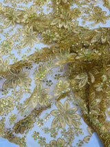 Metallic Floral Lace Design Embroidered Polyester Fabric - Floral Lace, 54" Width (1 Yard)