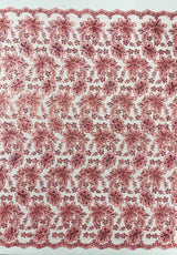 Metallic Floral Lace Design Embroidered Polyester Fabric - Floral Lace, 54" Width (1 Yard)