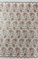Metallic Floral Lace Design Embroidered Polyester Fabric - Floral Lace, 54" Width (1 Yard)