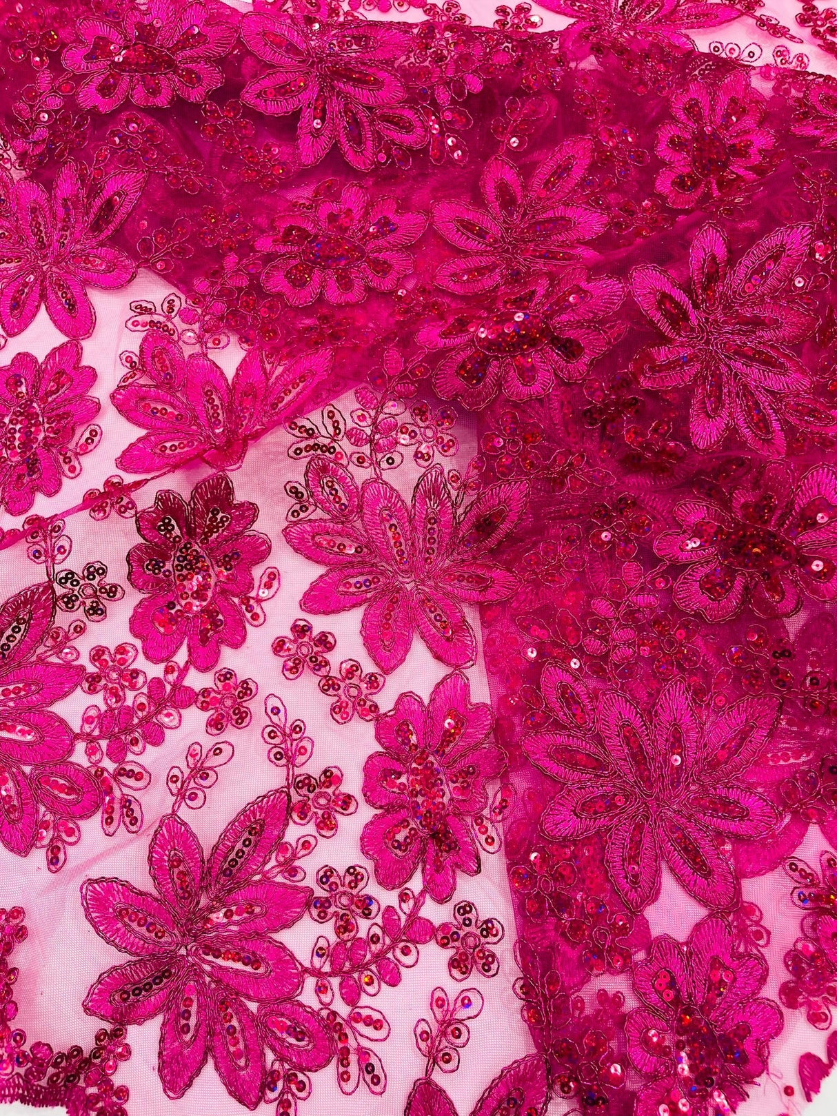 Metallic Floral Lace Design Embroidered Polyester Fabric - Floral Lace, 54" Width (1 Yard)
