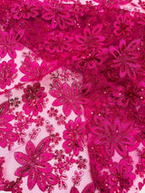 Metallic Floral Lace Design Embroidered Polyester Fabric - Floral Lace, 54" Width (1 Yard)