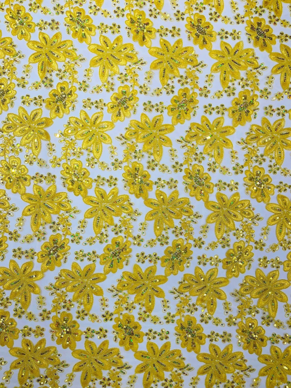 Metallic Floral Lace Design Embroidered Polyester Fabric - Floral Lace, 54" Width (1 Yard)