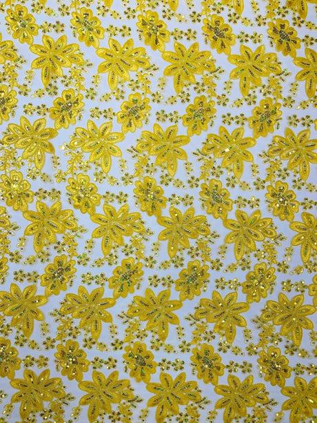 Metallic Floral Lace Design Embroidered Polyester Fabric - Floral Lace, 54" Width (1 Yard)