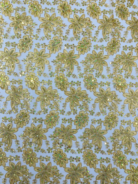 Metallic Floral Lace Design Embroidered Polyester Fabric - Floral Lace, 54" Width (1 Yard)