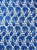 Metallic Floral Lace Design Embroidered Polyester Fabric - Floral Lace, 54" Width (1 Yard)