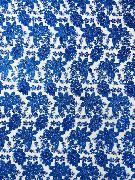 Metallic Floral Lace Design Embroidered Polyester Fabric - Floral Lace, 54" Width (1 Yard)