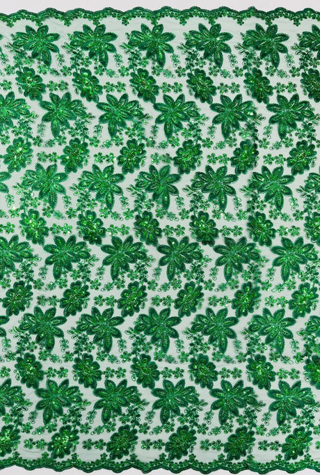 Metallic Floral Lace Design Embroidered Polyester Fabric - Floral Lace, 54" Width (1 Yard)