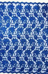 Metallic Floral Lace Design Embroidered Polyester Fabric - Floral Lace, 54" Width (1 Yard)
