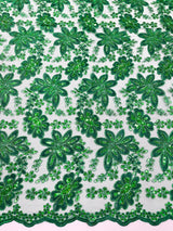 Metallic Floral Lace Design Embroidered Polyester Fabric - Floral Lace, 54" Width (1 Yard)