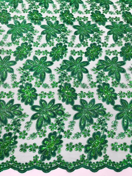 Metallic Floral Lace Design Embroidered Polyester Fabric - Floral Lace, 54" Width (1 Yard)