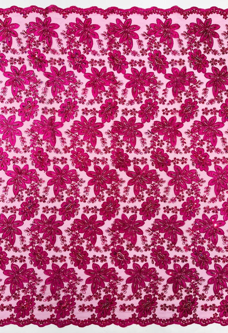 Metallic Floral Lace Design Embroidered Polyester Fabric - Floral Lace, 54" Width (1 Yard)