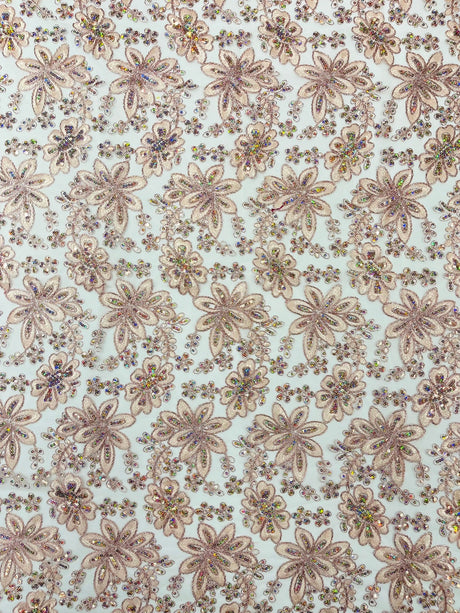 Metallic Floral Lace Design Embroidered Polyester Fabric - Floral Lace, 54" Width (1 Yard)
