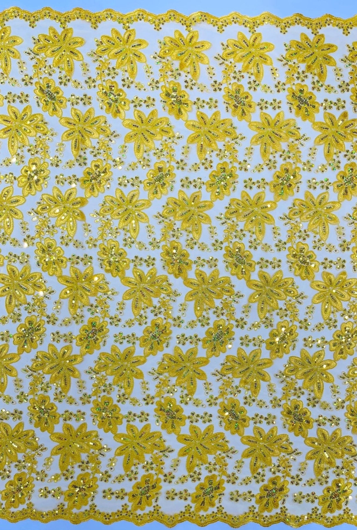 Metallic Floral Lace Design Embroidered Polyester Fabric - Floral Lace, 54" Width (1 Yard)