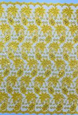 Metallic Floral Lace Design Embroidered Polyester Fabric - Floral Lace, 54" Width (1 Yard)