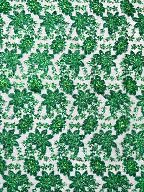 Metallic Floral Lace Design Embroidered Polyester Fabric - Floral Lace, 54" Width (1 Yard)