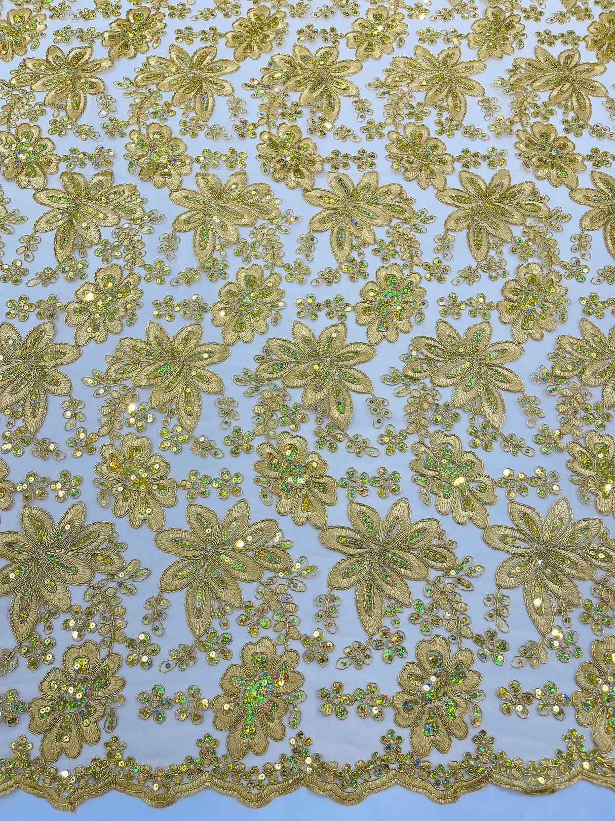 Metallic Floral Lace Design Embroidered Polyester Fabric - Floral Lace, 54" Width (1 Yard)